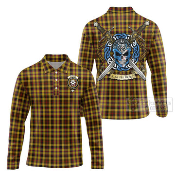 Jardine Tartan Long Sleeve Polo Shirt with Family Crest Celtic Skull Style