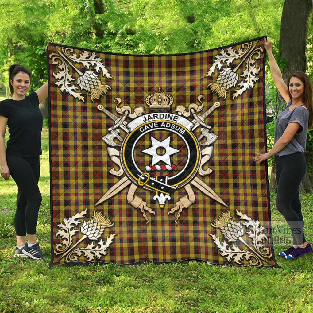 Tartan Vibes Clothing Jardine Tartan Quilt with Family Crest and Scottish Golden Courage Shield