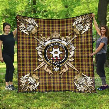 Jardine Tartan Quilt with Family Crest and Scottish Golden Courage Shield