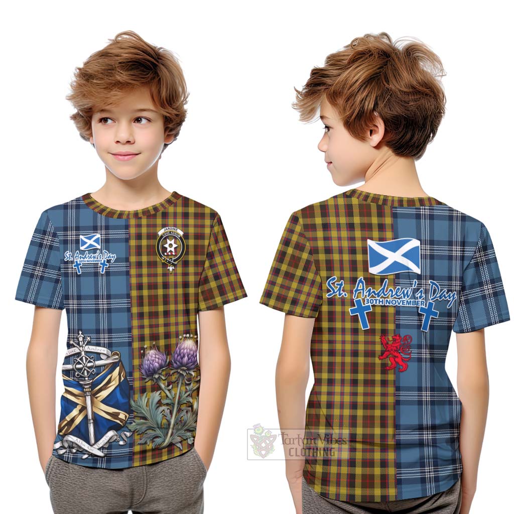 Tartan Vibes Clothing Jardine Tartan Kid T-Shirt Happy St. Andrew's Day Half Tartan Style