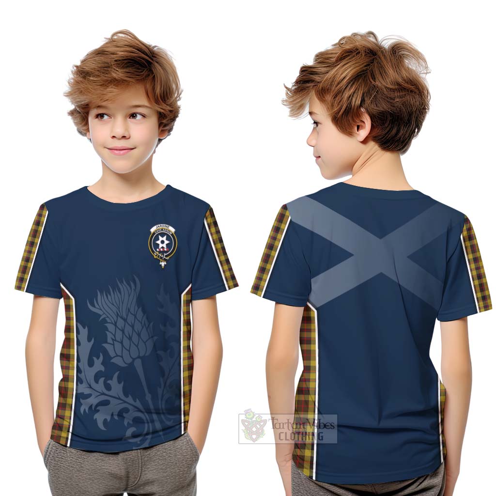 Tartan Vibes Clothing Jardine Tartan Kid T-Shirt with Family Crest and Scottish Thistle Vibes Sport Style