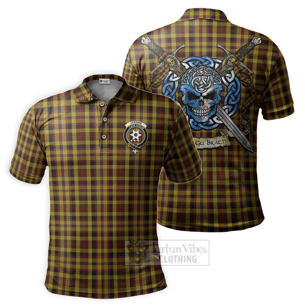 Tartan Vibes Clothing Jardine Tartan Polo Shirt with Family Crest Celtic Skull Style