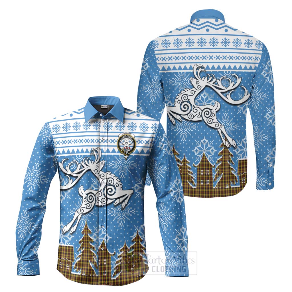 Tartan Vibes Clothing Jardine Clan Christmas Long Sleeve Button Shirt Celtic Reindeer Style