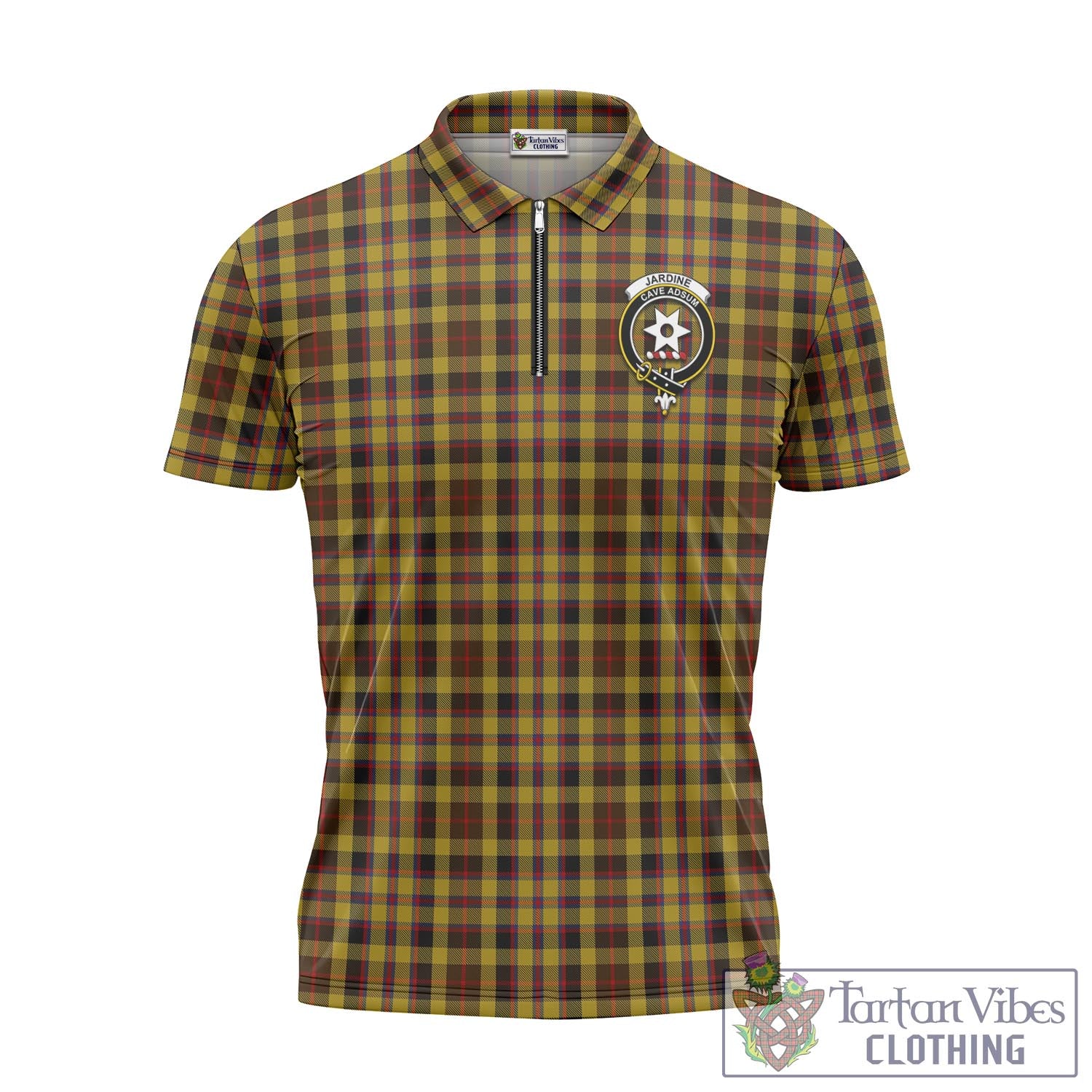 Tartan Vibes Clothing Jardine Tartan Zipper Polo Shirt with Family Crest