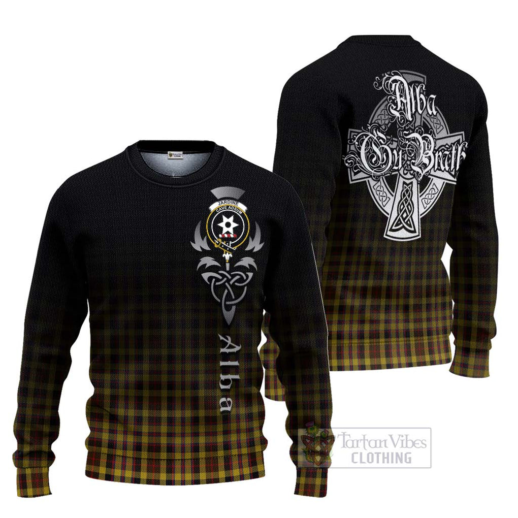 Tartan Vibes Clothing Jardine Tartan Knitted Sweater Featuring Alba Gu Brath Family Crest Celtic Inspired