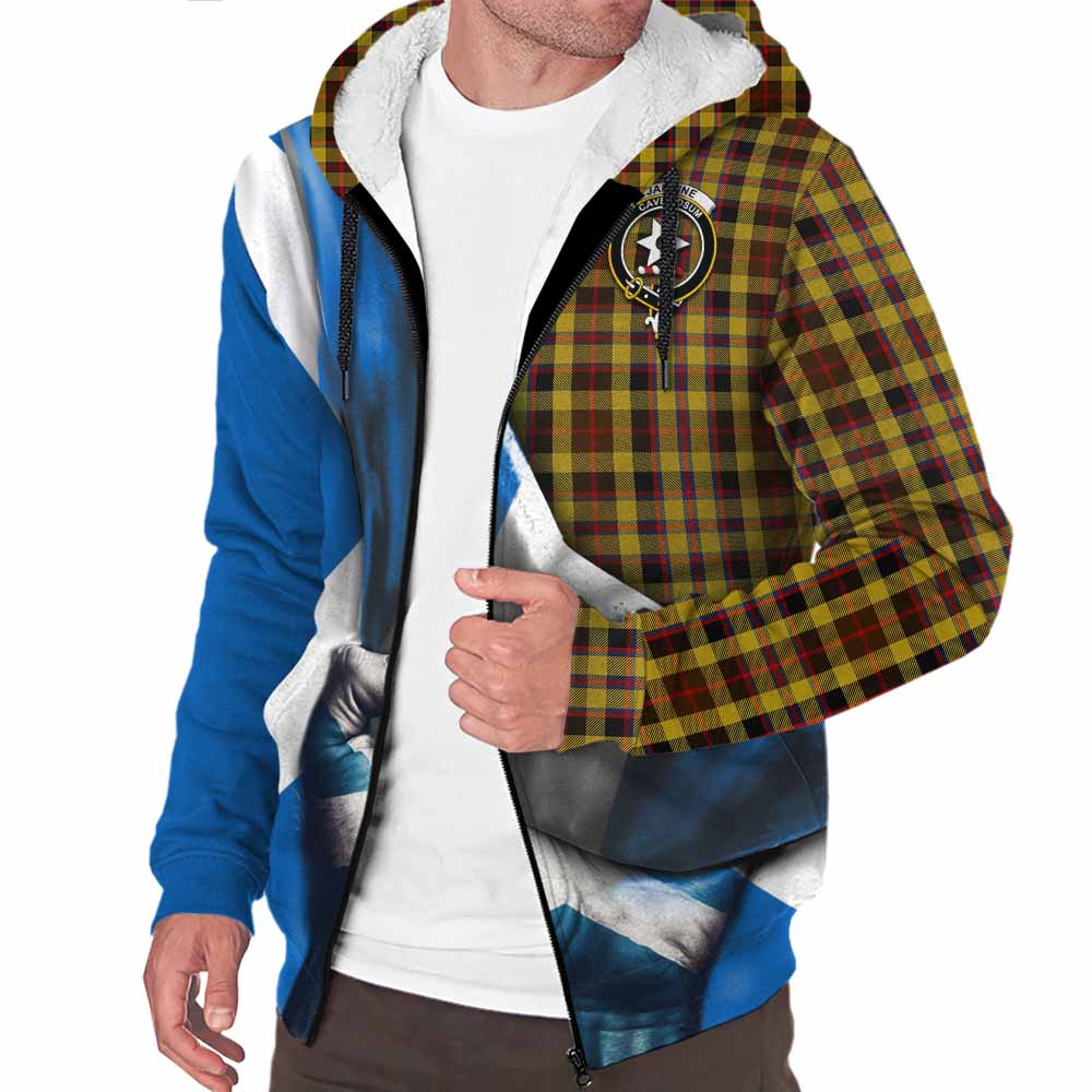 Tartan Vibes Clothing Jardine Tartan Sherpa Hoodie with Family Crest Scotland Patriotic Style