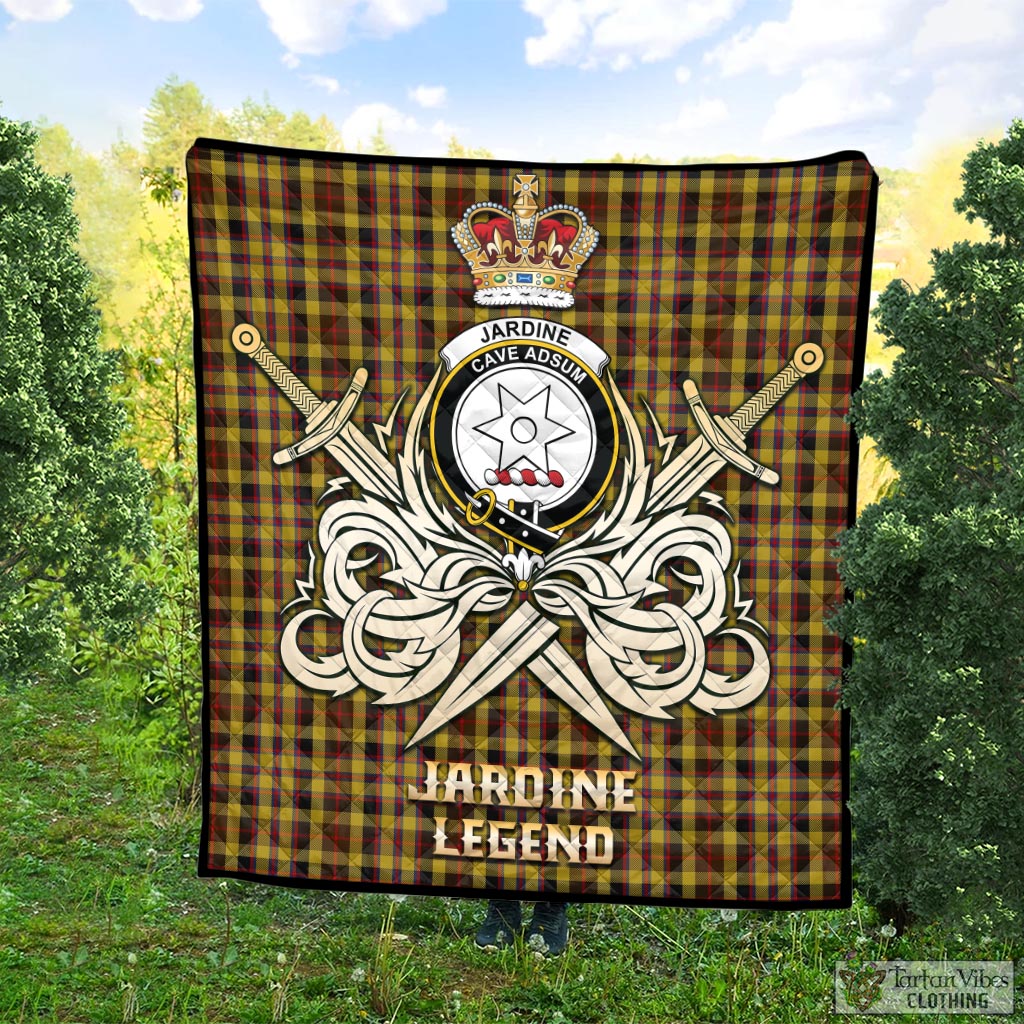 Tartan Vibes Clothing Jardine Tartan Quilt with Clan Crest and the Golden Sword of Courageous Legacy