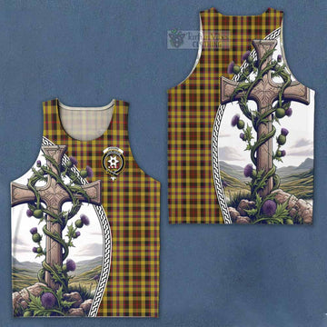 Jardine Tartan Men's Tank Top with Family Crest and St. Andrew's Cross Accented by Thistle Vines