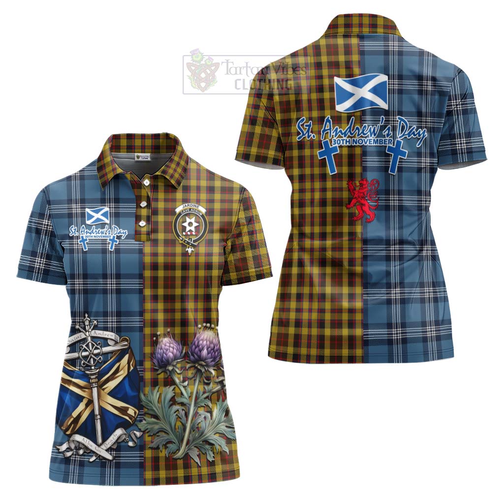 Tartan Vibes Clothing Jardine Tartan Women's Polo Shirt Happy St. Andrew's Day Half Tartan Style