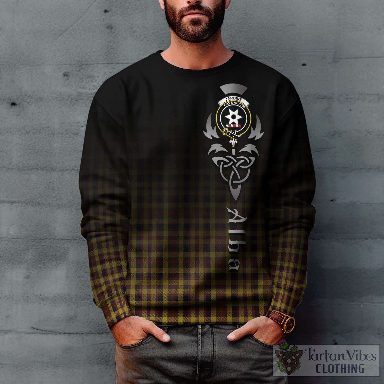 Tartan Vibes Clothing Jardine Tartan Sweatshirt Featuring Alba Gu Brath Family Crest Celtic Inspired