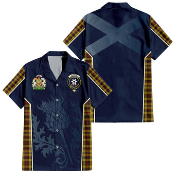 Jardine Tartan Short Sleeve Button Up Shirt with Family Crest and Scottish Thistle Vibes Sport Style