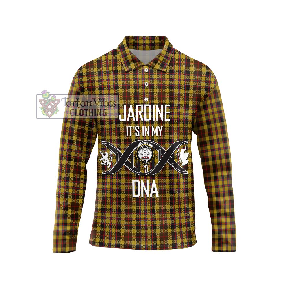 Jardine Tartan Long Sleeve Polo Shirt with Family Crest DNA In Me Style Unisex - Tartanvibesclothing Shop