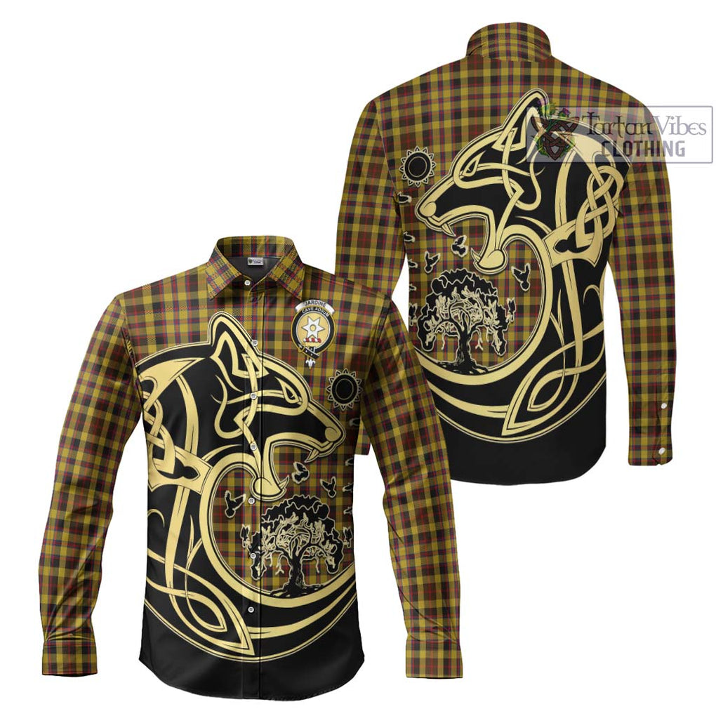 Jardine Tartan Long Sleeve Button Shirt with Family Crest Celtic Wolf Style Men's Shirt S - Tartan Vibes Clothing