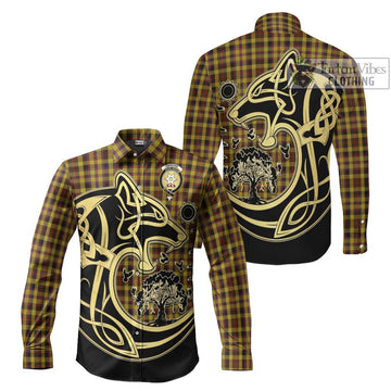 Jardine Tartan Long Sleeve Button Shirt with Family Crest Celtic Wolf Style