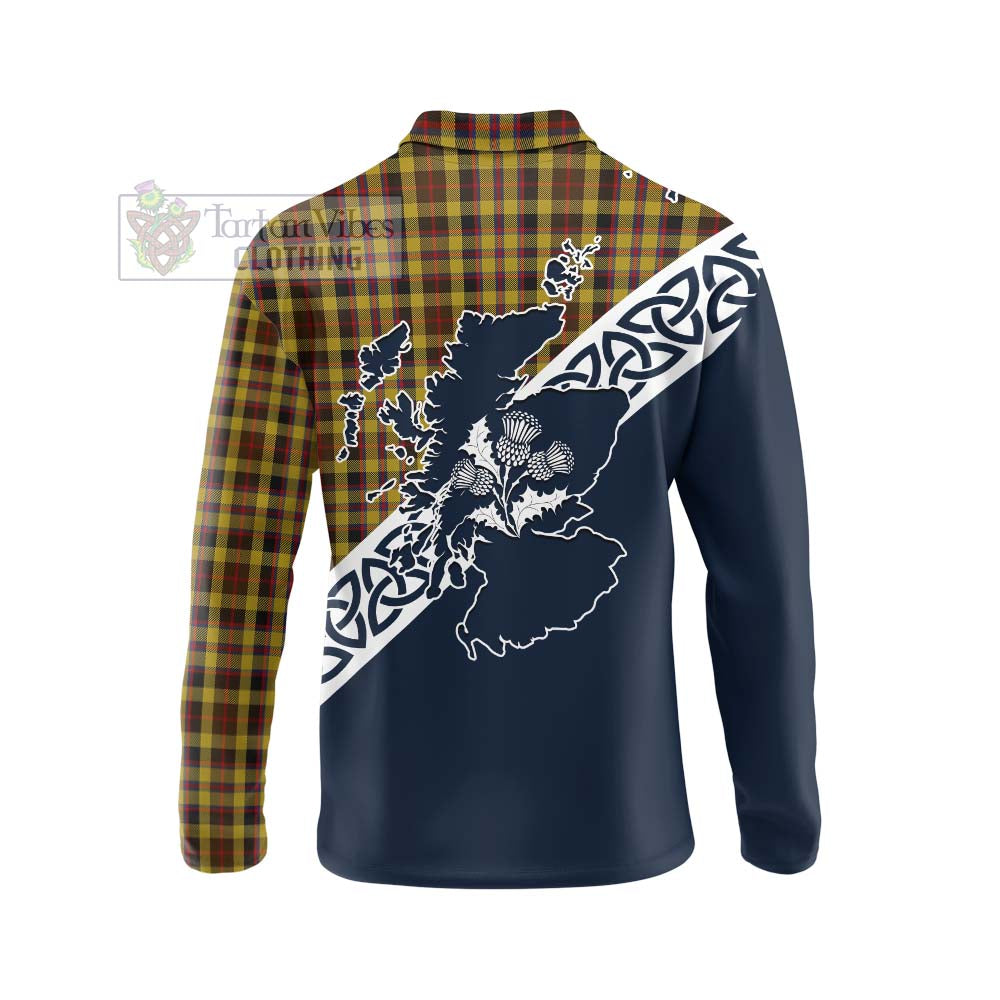 Tartan Vibes Clothing Jardine Tartan Long Sleeve Polo Shirt Featuring Thistle and Scotland Map