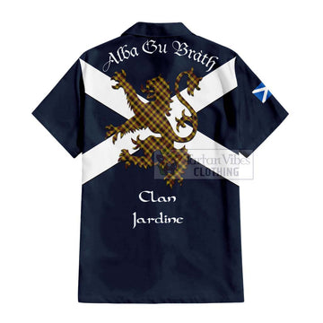 Jardine Tartan Lion Rampant Short Sleeve Button Shirt  Proudly Display Your Heritage with Alba Gu Brath and Clan Name