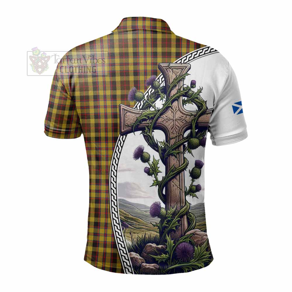 Tartan Vibes Clothing Jardine Tartan Polo Shirt with Family Crest and St. Andrew's Cross Accented by Thistle Vines