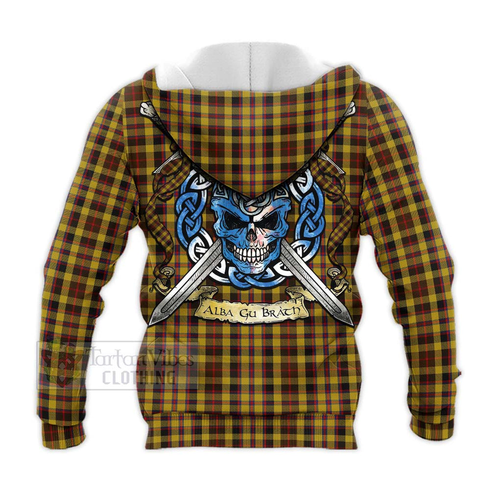 Tartan Vibes Clothing Jardine Tartan Knitted Hoodie with Family Crest Celtic Skull Style