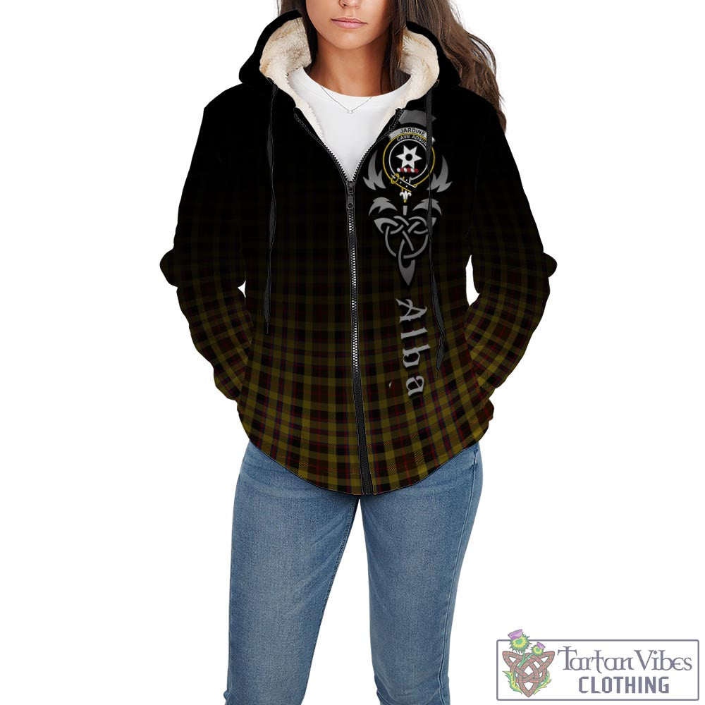 Tartan Vibes Clothing Jardine Tartan Sherpa Hoodie Featuring Alba Gu Brath Family Crest Celtic Inspired