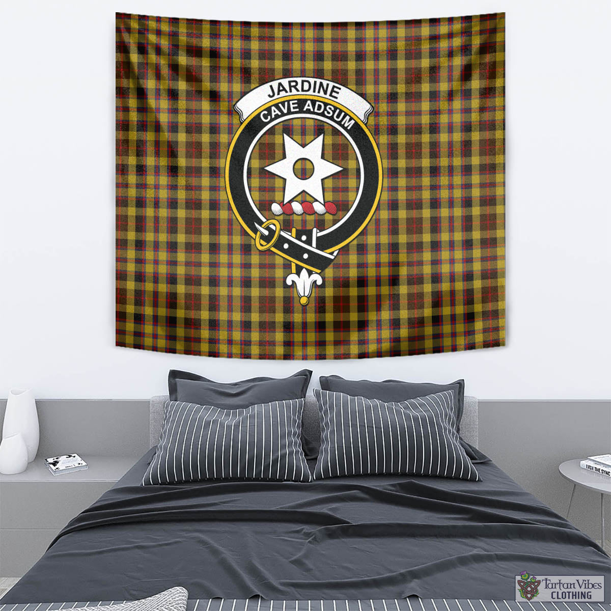 Tartan Vibes Clothing Jardine Tartan Tapestry Wall Hanging and Home Decor for Room with Family Crest