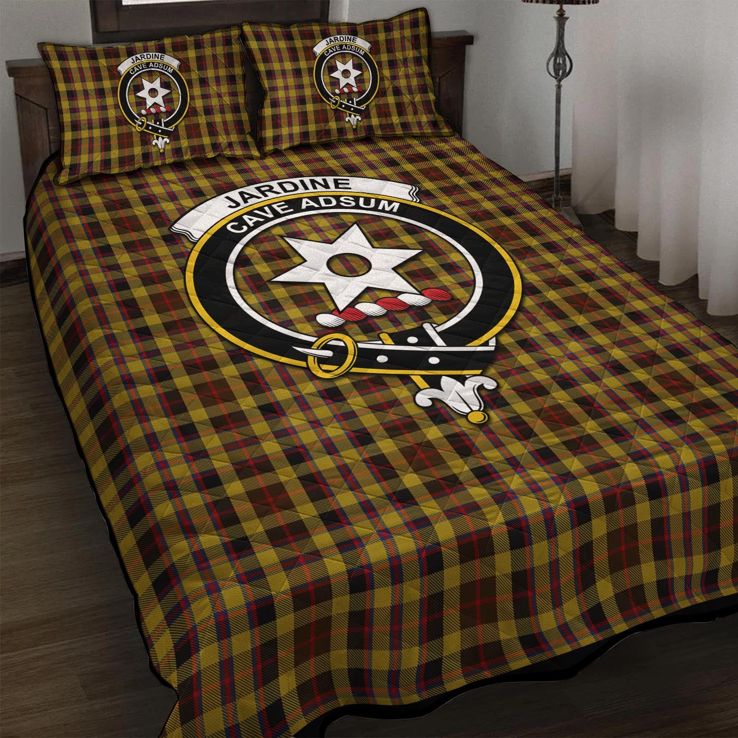 Jardine Tartan Quilt Bed Set with Family Crest - Tartan Vibes Clothing