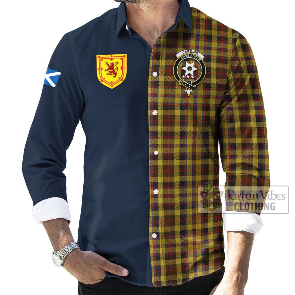 Tartan Vibes Clothing Jardine Tartan Long Sleeve Button Shirt with Scottish Lion Royal Arm Half Style