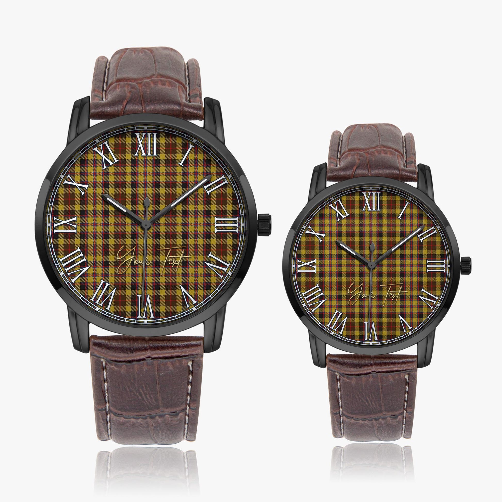 Jardine Tartan Personalized Your Text Leather Trap Quartz Watch Wide Type Black Case With Brown Leather Strap - Tartanvibesclothing