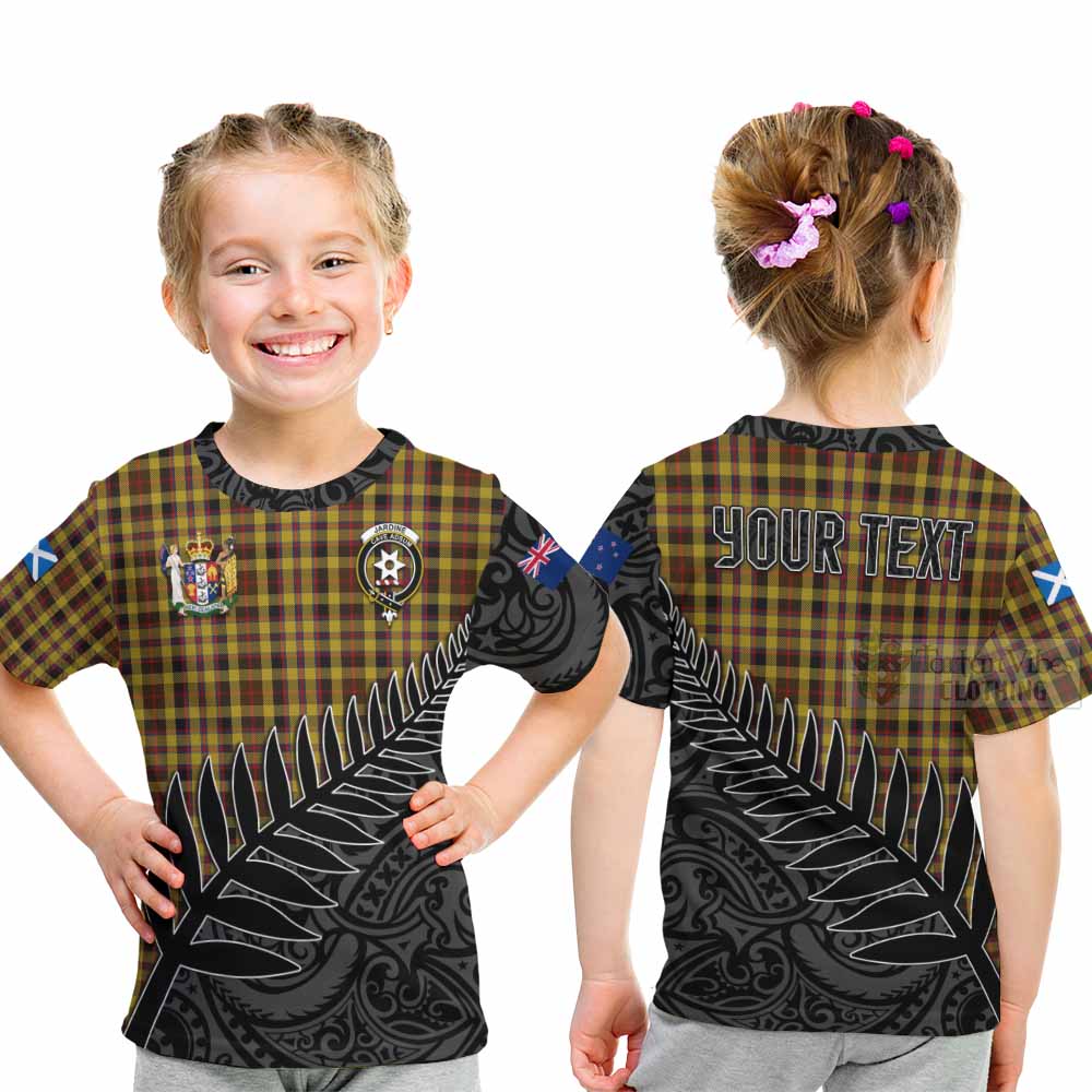 Tartan Vibes Clothing Jardine Crest Tartan Kid T-Shirt with New Zealand Silver Fern Half Style