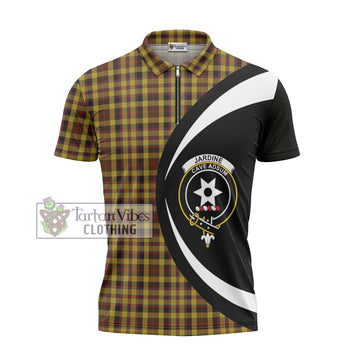 Jardine Tartan Zipper Polo Shirt with Family Crest Circle Style