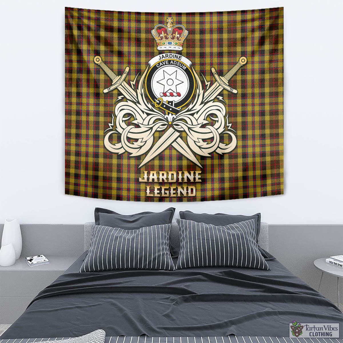 Tartan Vibes Clothing Jardine Tartan Tapestry with Clan Crest and the Golden Sword of Courageous Legacy