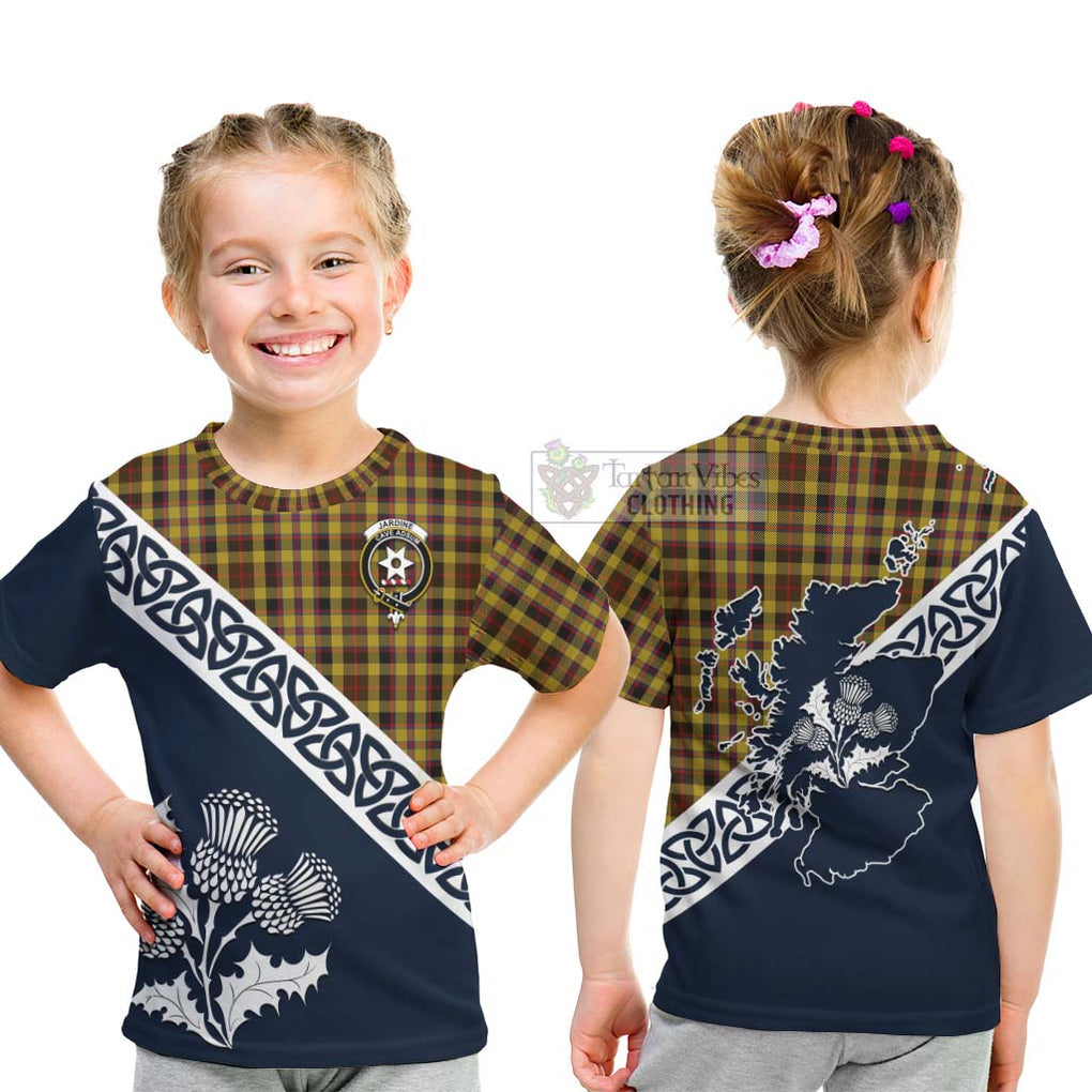 Tartan Vibes Clothing Jardine Tartan Kid T-Shirt Featuring Thistle and Scotland Map