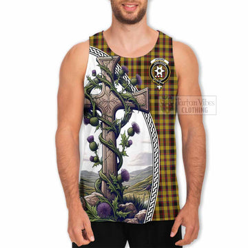 Jardine Tartan Men's Tank Top with Family Crest and St. Andrew's Cross Accented by Thistle Vines