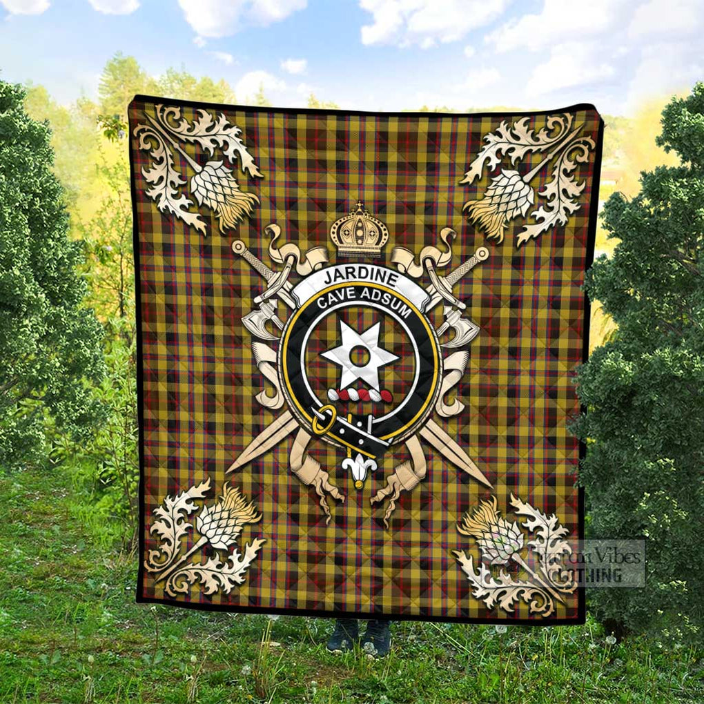 Tartan Vibes Clothing Jardine Tartan Quilt with Family Crest and Scottish Golden Courage Shield