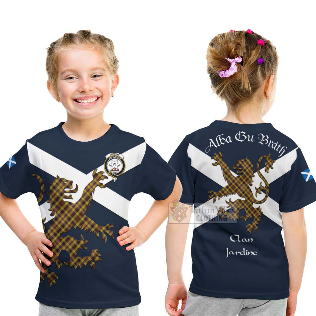 Tartan Vibes Clothing Jardine Tartan Lion Rampant Kid T-Shirt – Proudly Display Your Heritage with Alba Gu Brath and Clan Name