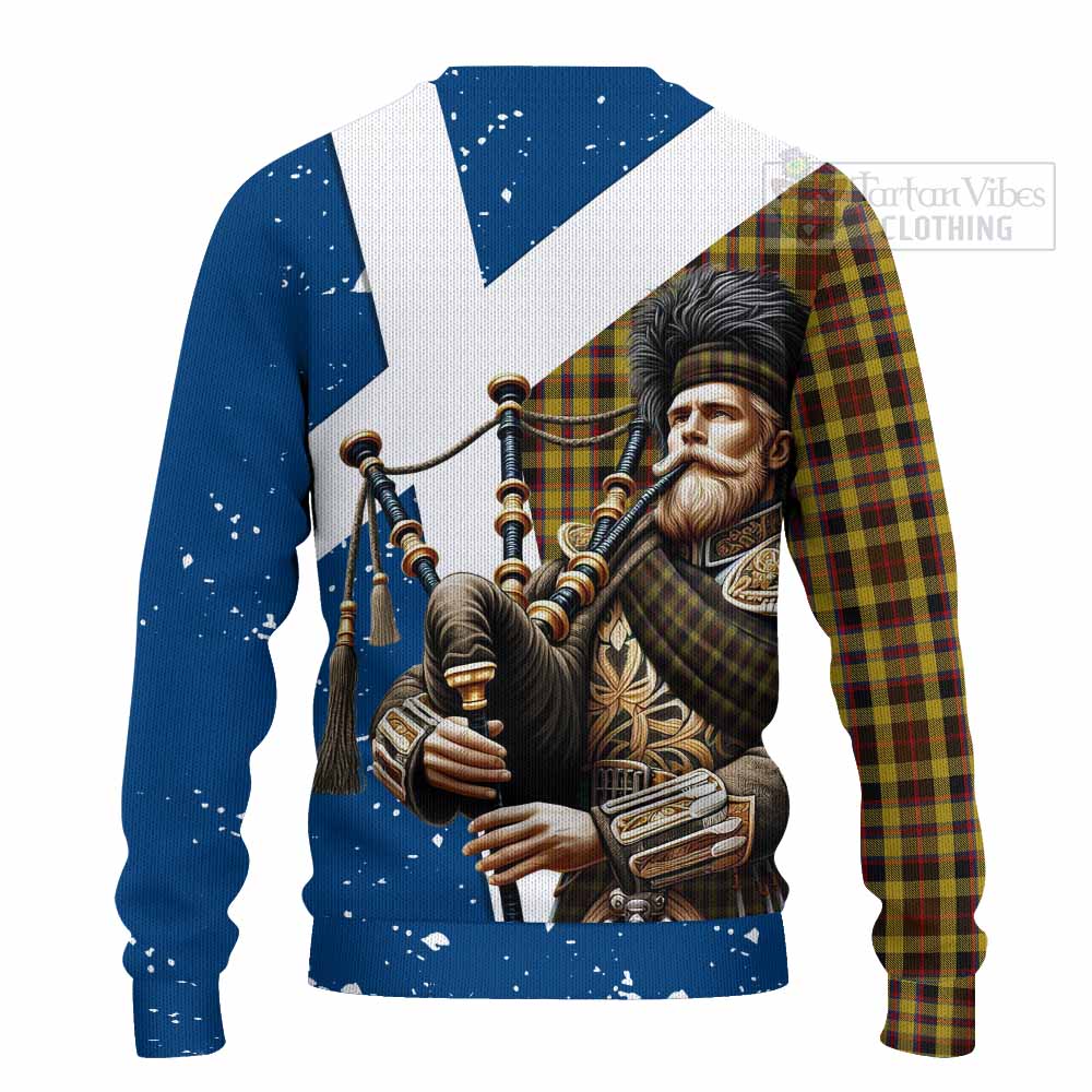 Tartan Vibes Clothing Jardine Tartan Knitted Sweater with Family Crest Scottish Bagpiper Vibes