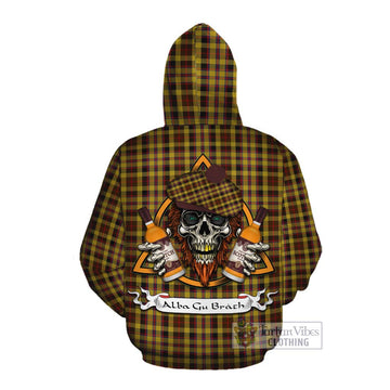 Jardine Tartan Cotton Hoodie with Family Crest and Bearded Skull Holding Bottles of Whiskey Pullover Hoodie - Tartan Vibes Clothing