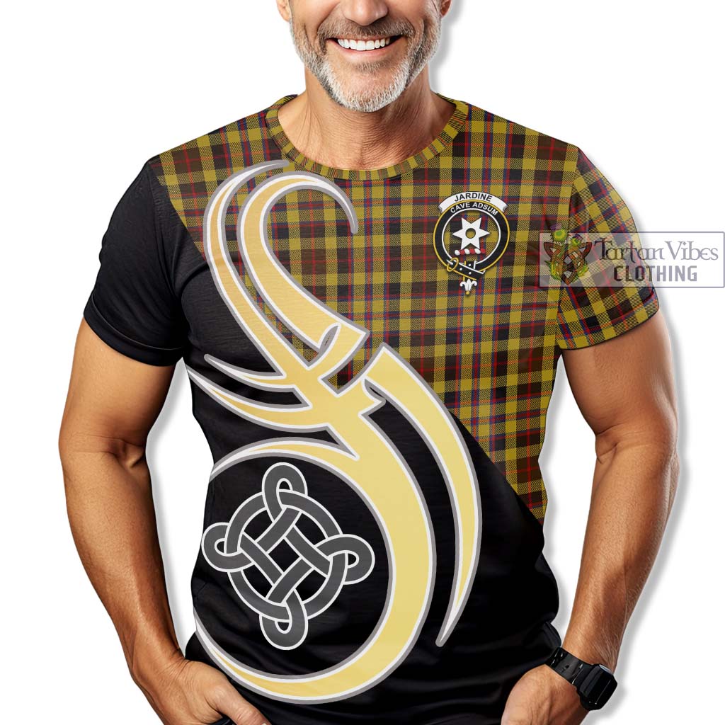 Tartan Vibes Clothing Jardine Tartan T-Shirt with Family Crest and Celtic Symbol Style