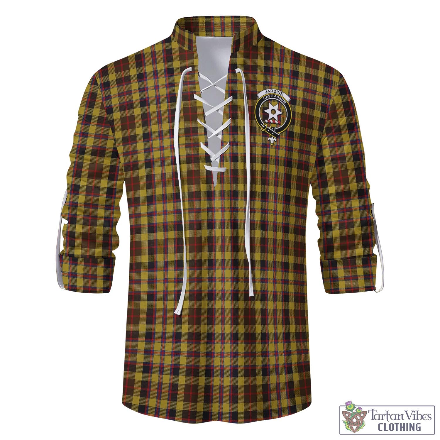 Tartan Vibes Clothing Jardine Tartan Men's Scottish Traditional Jacobite Ghillie Kilt Shirt with Family Crest