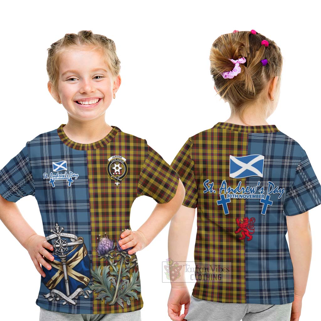 Tartan Vibes Clothing Jardine Tartan Kid T-Shirt Happy St. Andrew's Day Half Tartan Style