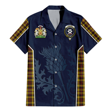 Jardine Tartan Short Sleeve Button Up Shirt with Family Crest and Scottish Thistle Vibes Sport Style