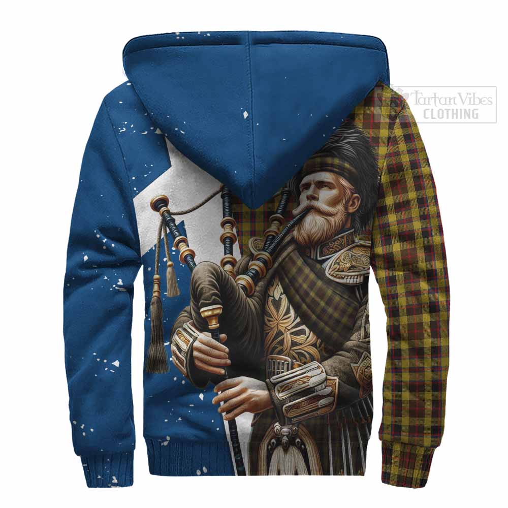 Tartan Vibes Clothing Jardine Tartan Sherpa Hoodie with Family Crest Scottish Bagpiper Vibes