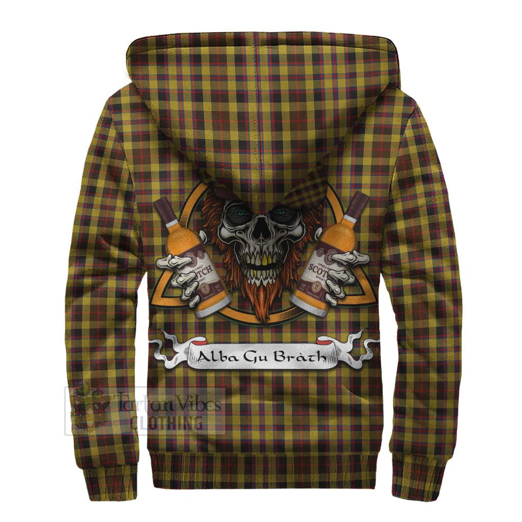 Tartan Vibes Clothing Jardine Tartan Sherpa Hoodie with Family Crest and Bearded Skull Holding Bottles of Whiskey