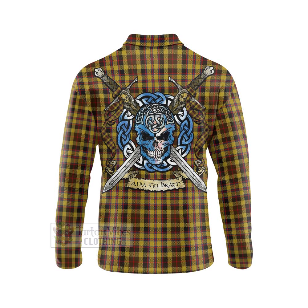 Tartan Vibes Clothing Jardine Tartan Long Sleeve Polo Shirt with Family Crest Celtic Skull Style