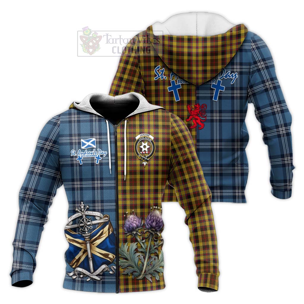 Tartan Vibes Clothing Jardine Tartan Knitted Hoodie Happy St. Andrew's Day Half Tartan Style