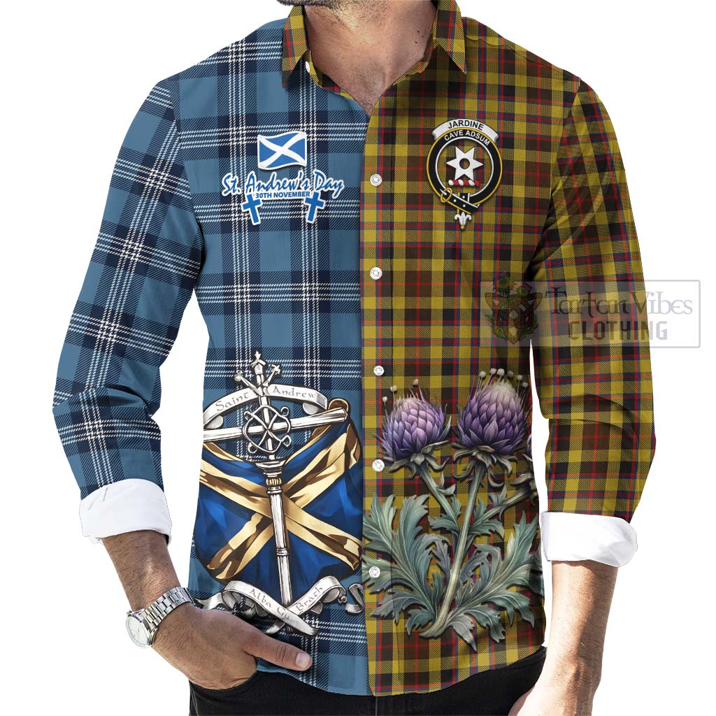 Tartan Vibes Clothing Jardine Tartan Long Sleeve Button Shirt Happy St. Andrew's Day Half Tartan Style