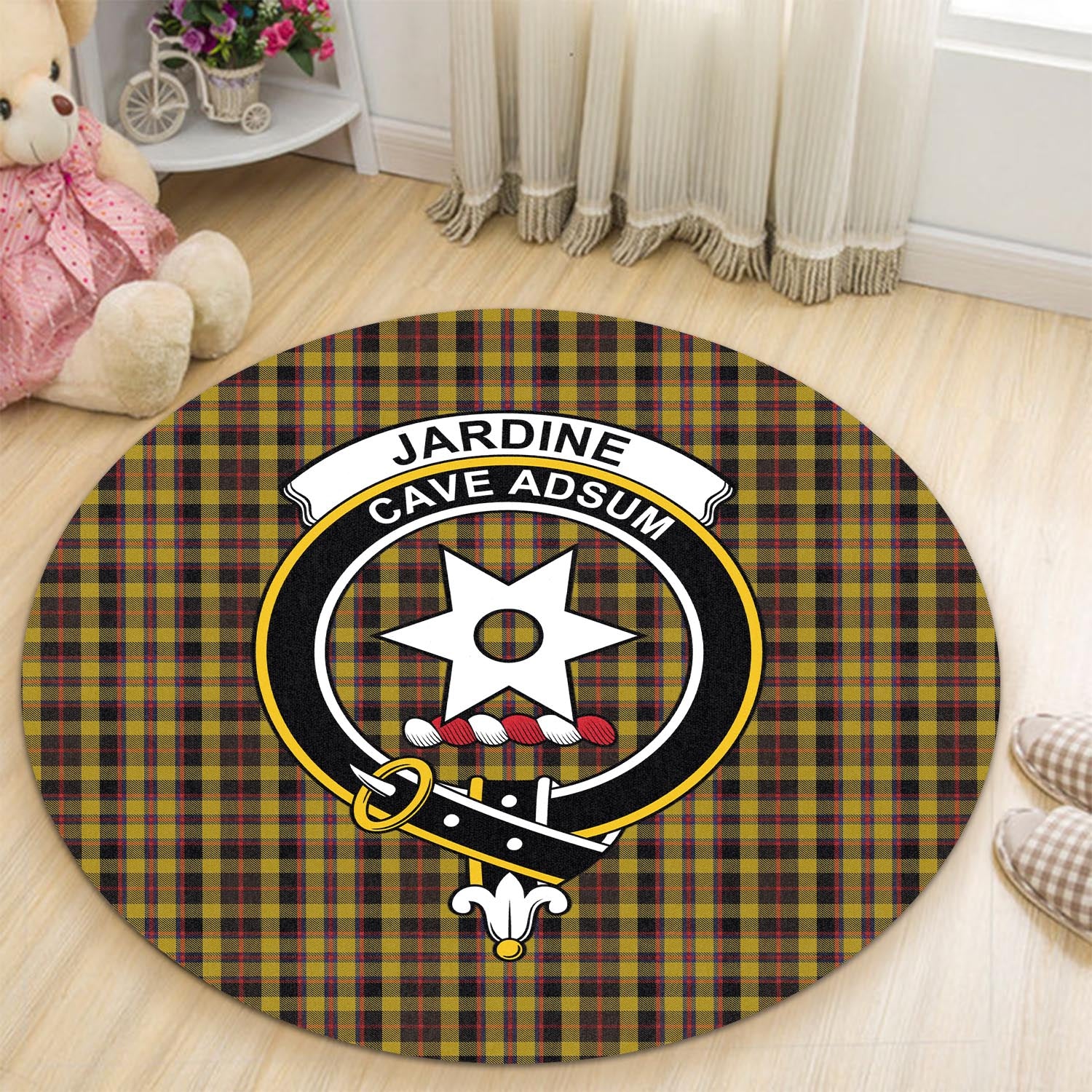 jardine-tartan-round-rug-with-family-crest