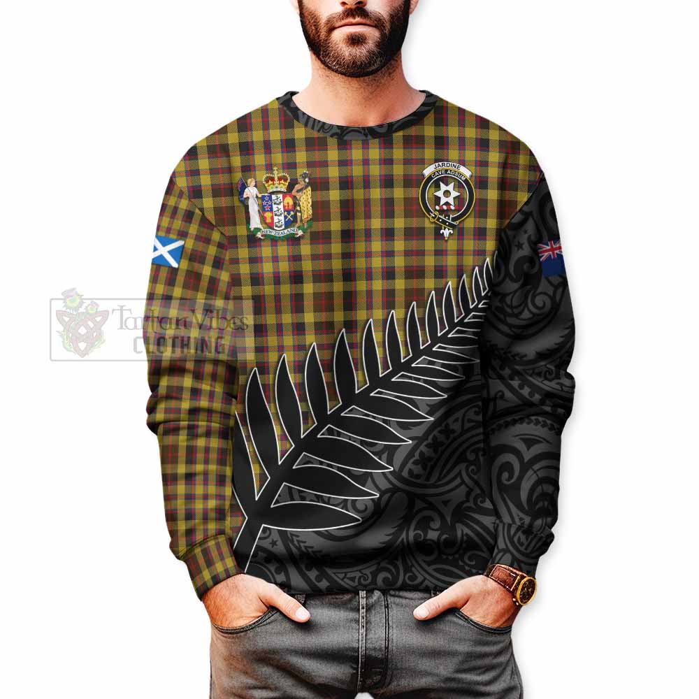 Tartan Vibes Clothing Jardine Crest Tartan Sweatshirt with New Zealand Silver Fern Half Style