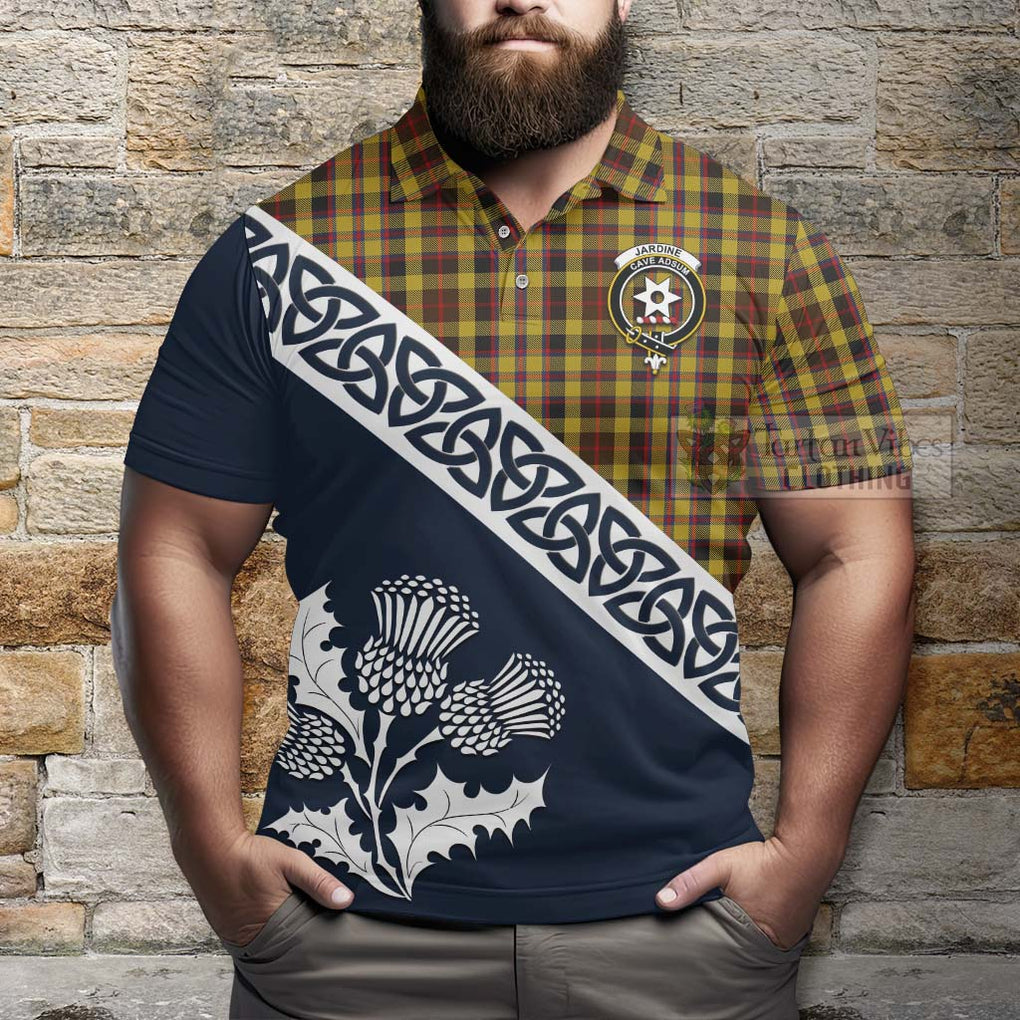 Jardine Tartan Polo Shirt Featuring Thistle and Scotland Map