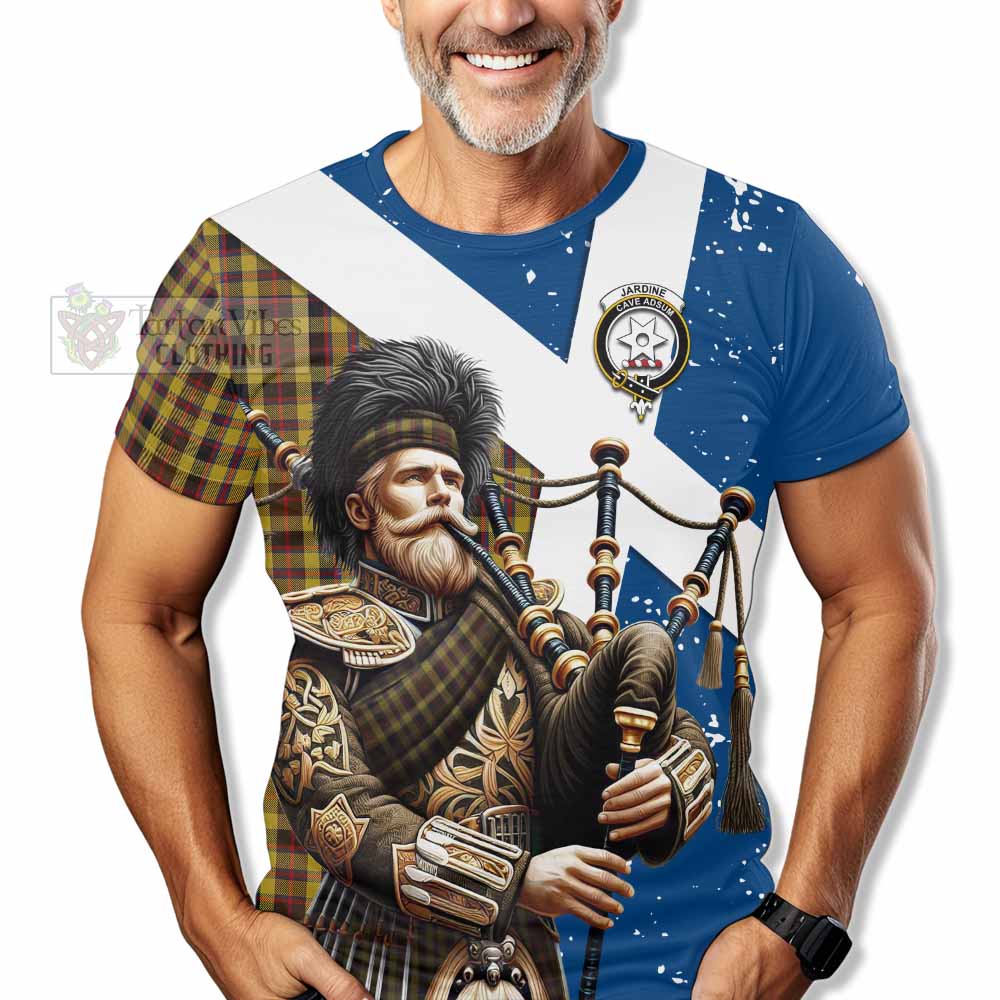 Tartan Vibes Clothing Jardine Tartan T-Shirt with Family Crest Scottish Bagpiper Vibes