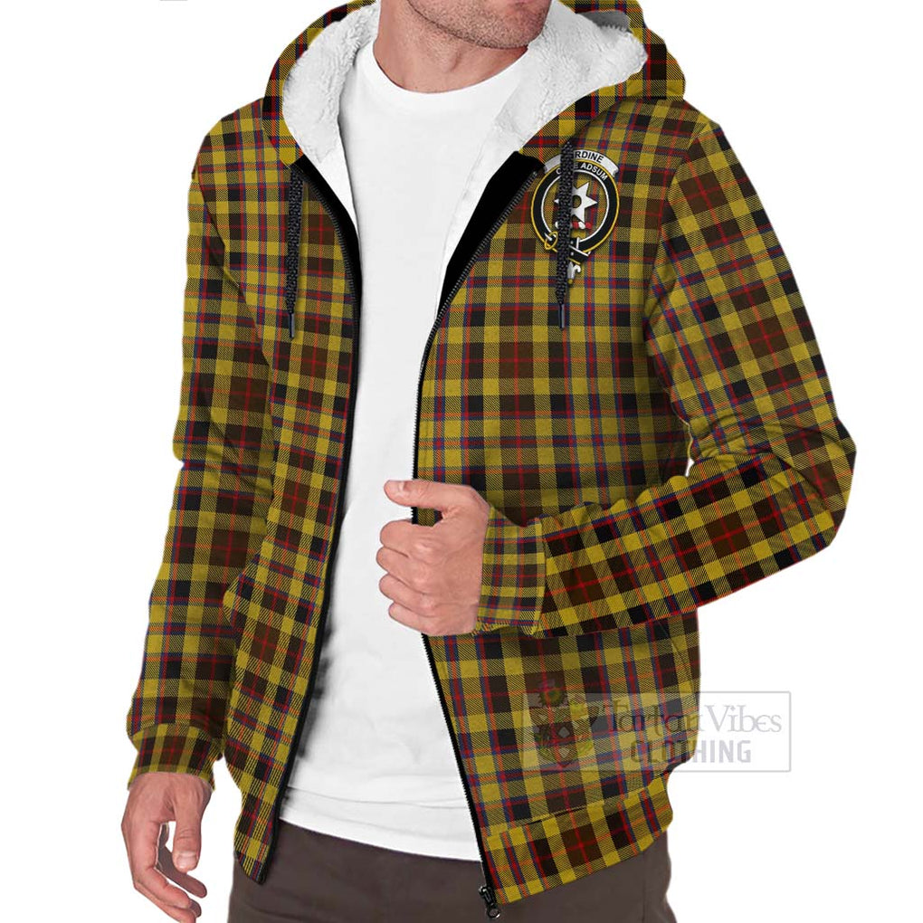 Tartan Vibes Clothing Jardine Tartan Sherpa Hoodie with Family Crest and Bearded Skull Holding Bottles of Whiskey